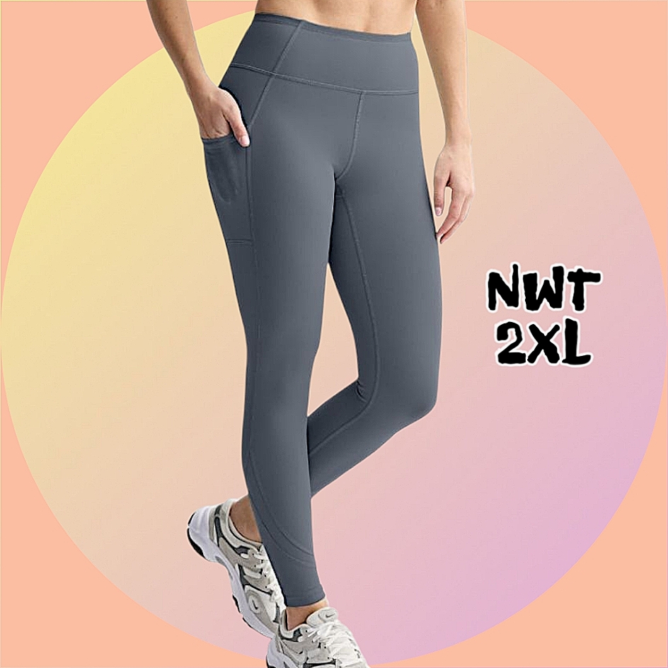 Nwt Sz 2xl ⅞ Length High Waisted Mesh Detailed Leggings W 2 Side Pockets